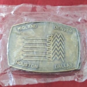 NICE 1970s MIDLAND DENVER DALLAS HOUSTON BRASSTONE OILFIELD BELT BUCKLE..RARE..